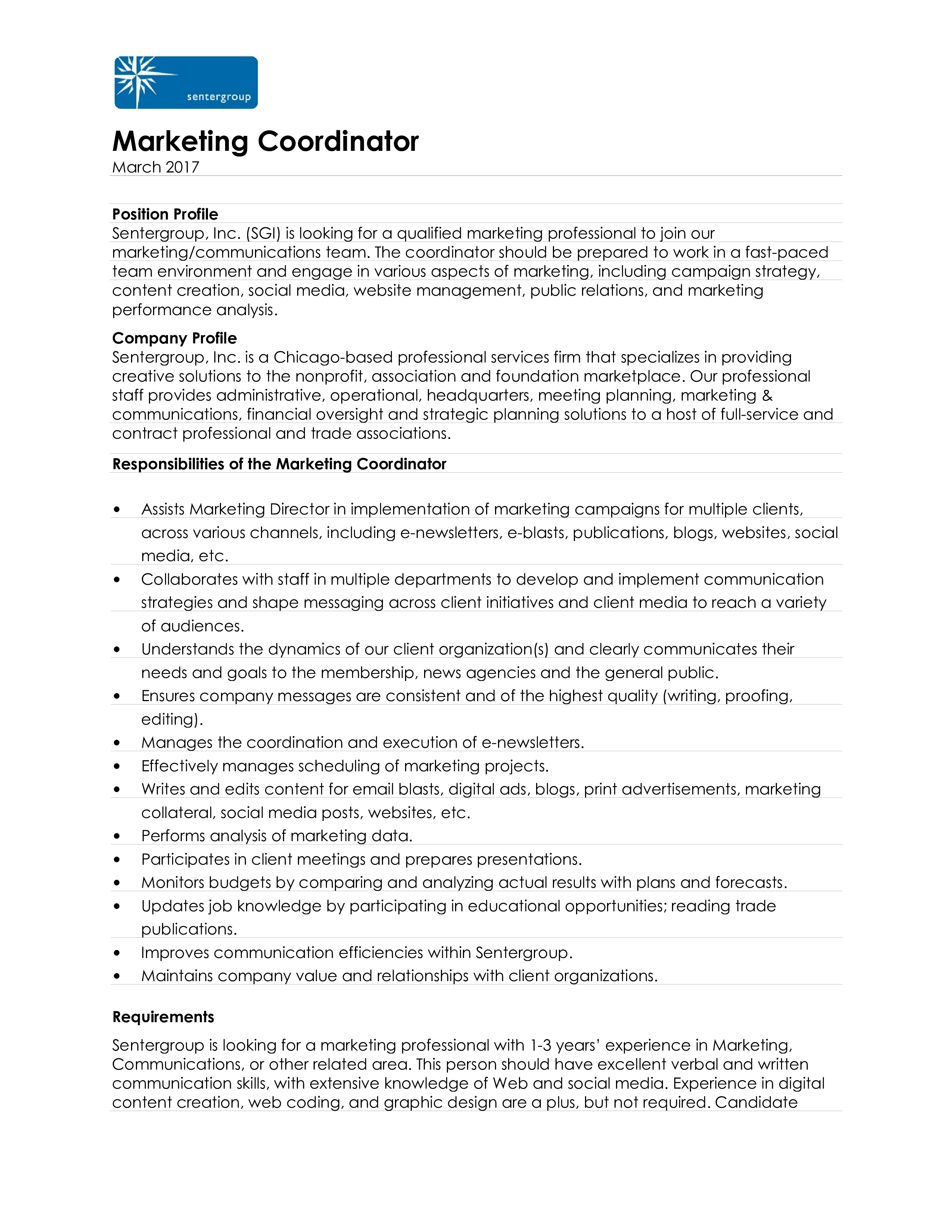 sample resume marketing coordinator