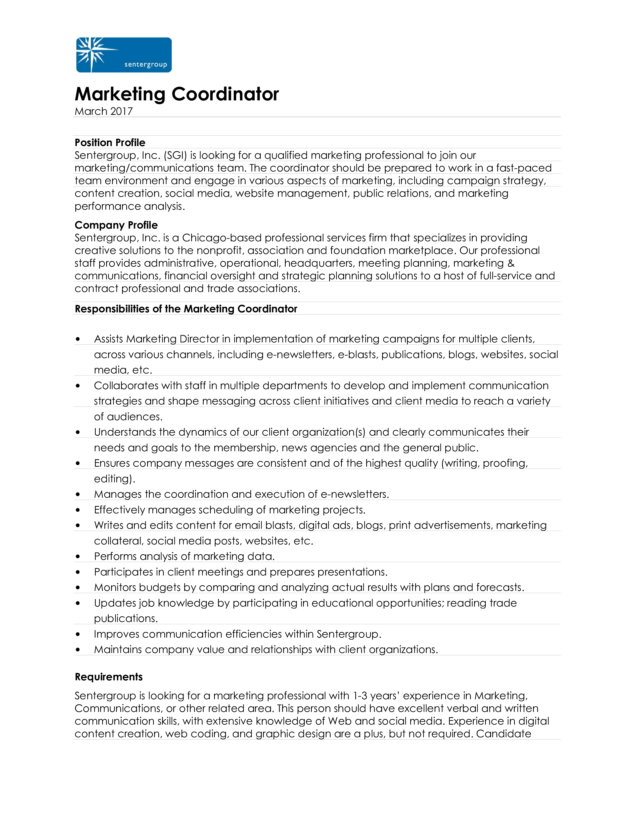 sample marketing coordinator resume template