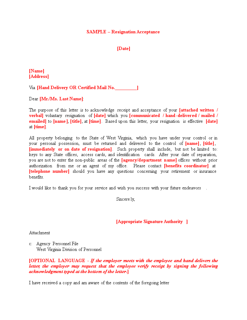 resignation acceptance Hauptschablonenbild