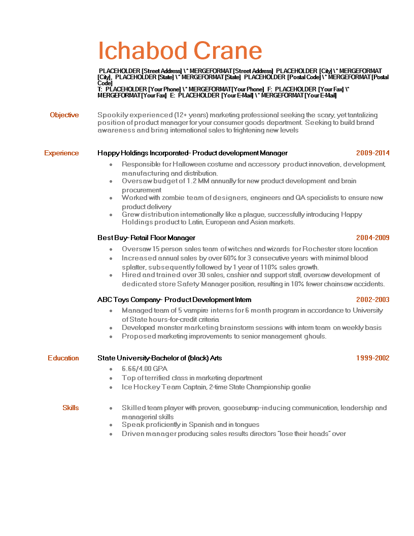 Halloween Resume Template 模板