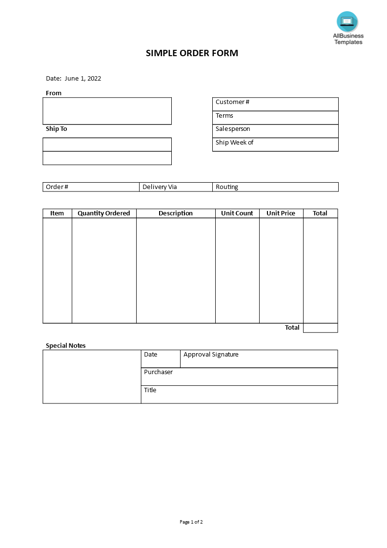 simple order form template