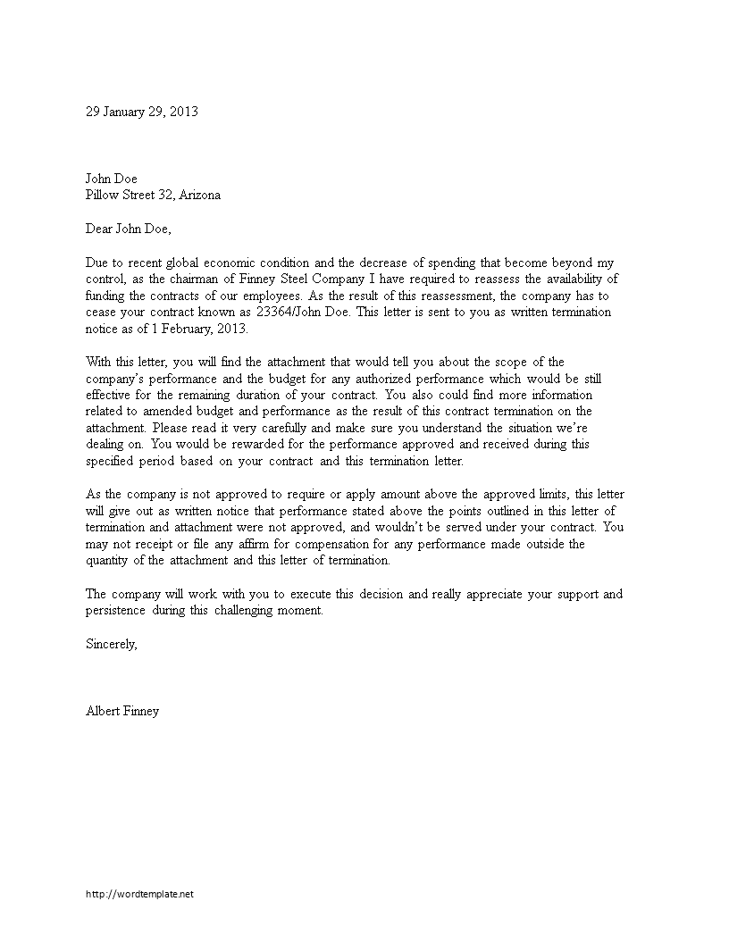 employee contract termination letter example template