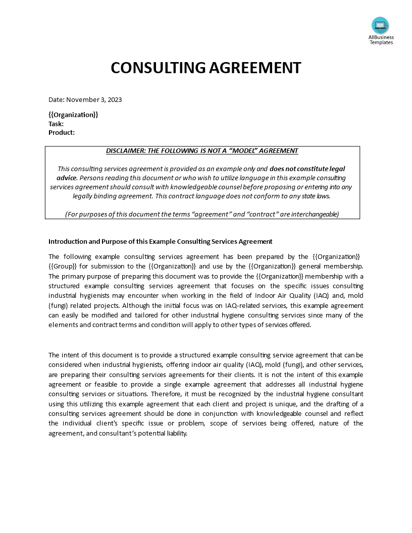 consulting agreement modèles