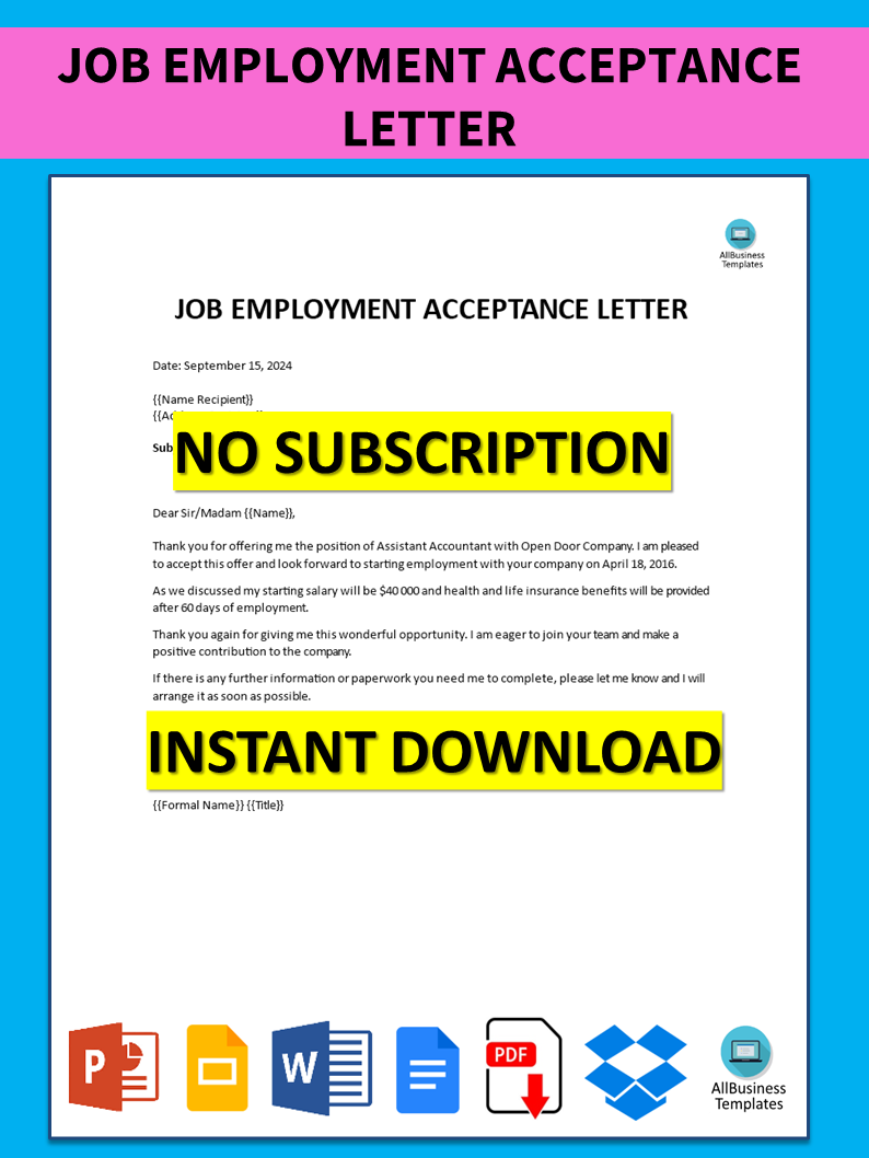 job employment acceptance letter voorbeeld afbeelding 