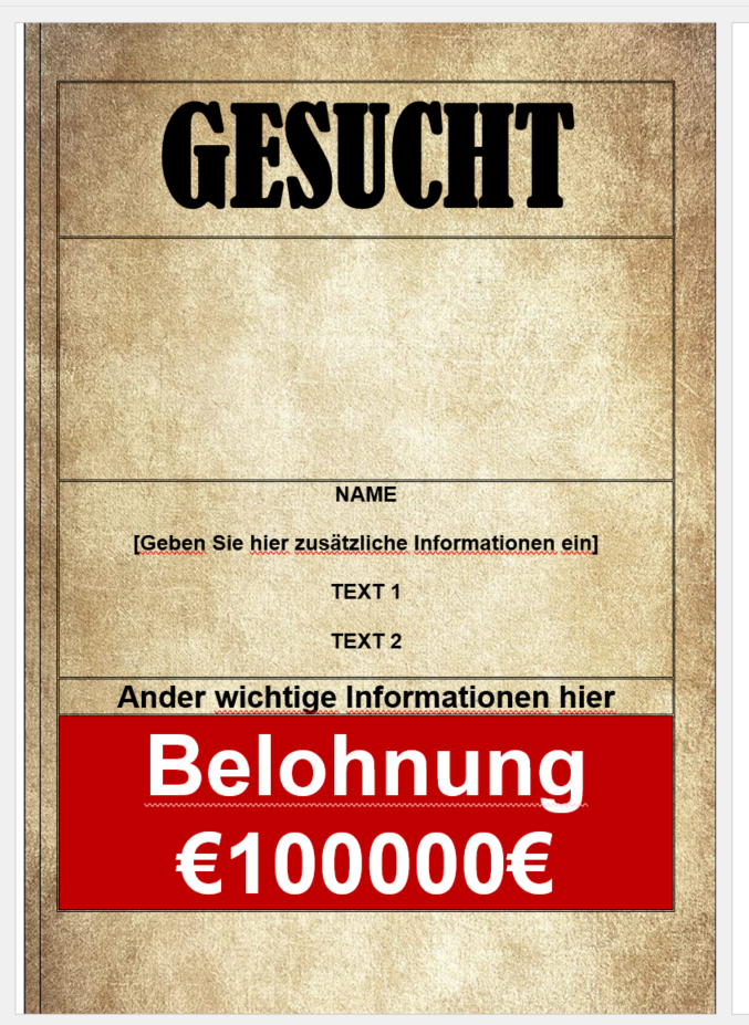 gesucht wird plakatvorlage Hauptschablonenbild