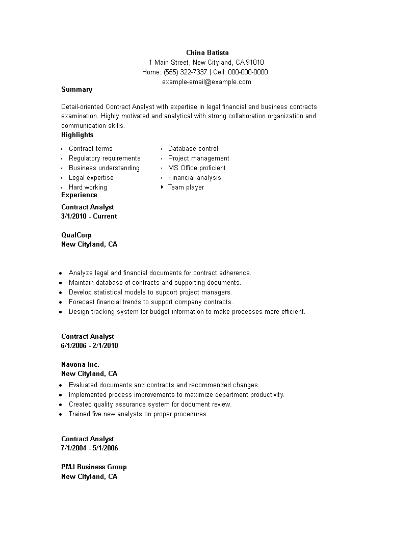 contract cv modèles