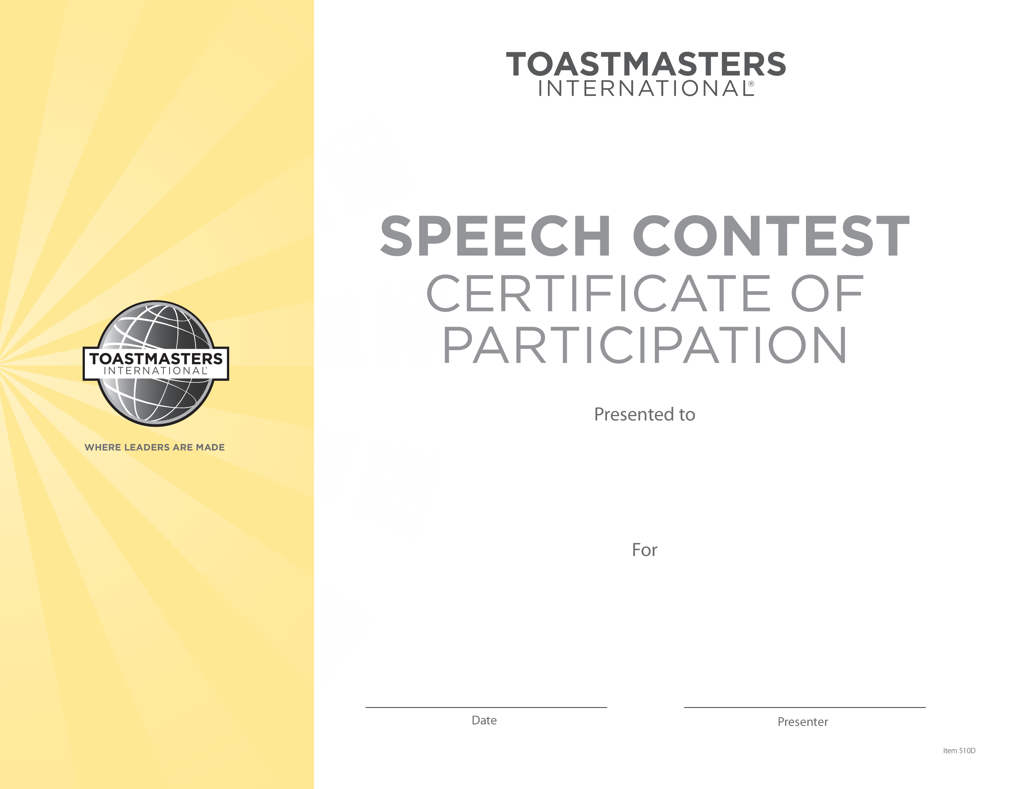 Participant Speech Contest Certificate 模板