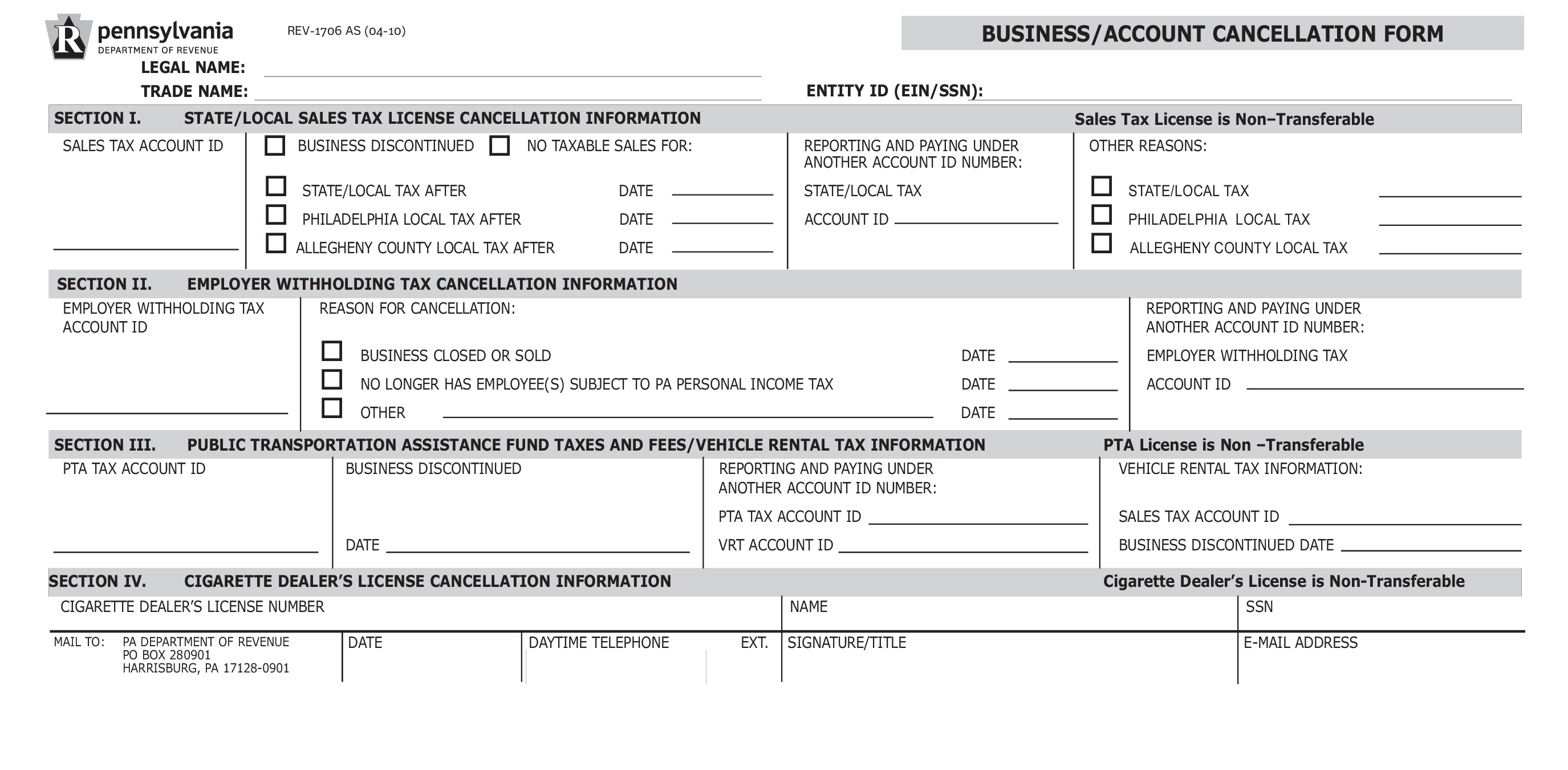 business account cancellation form template