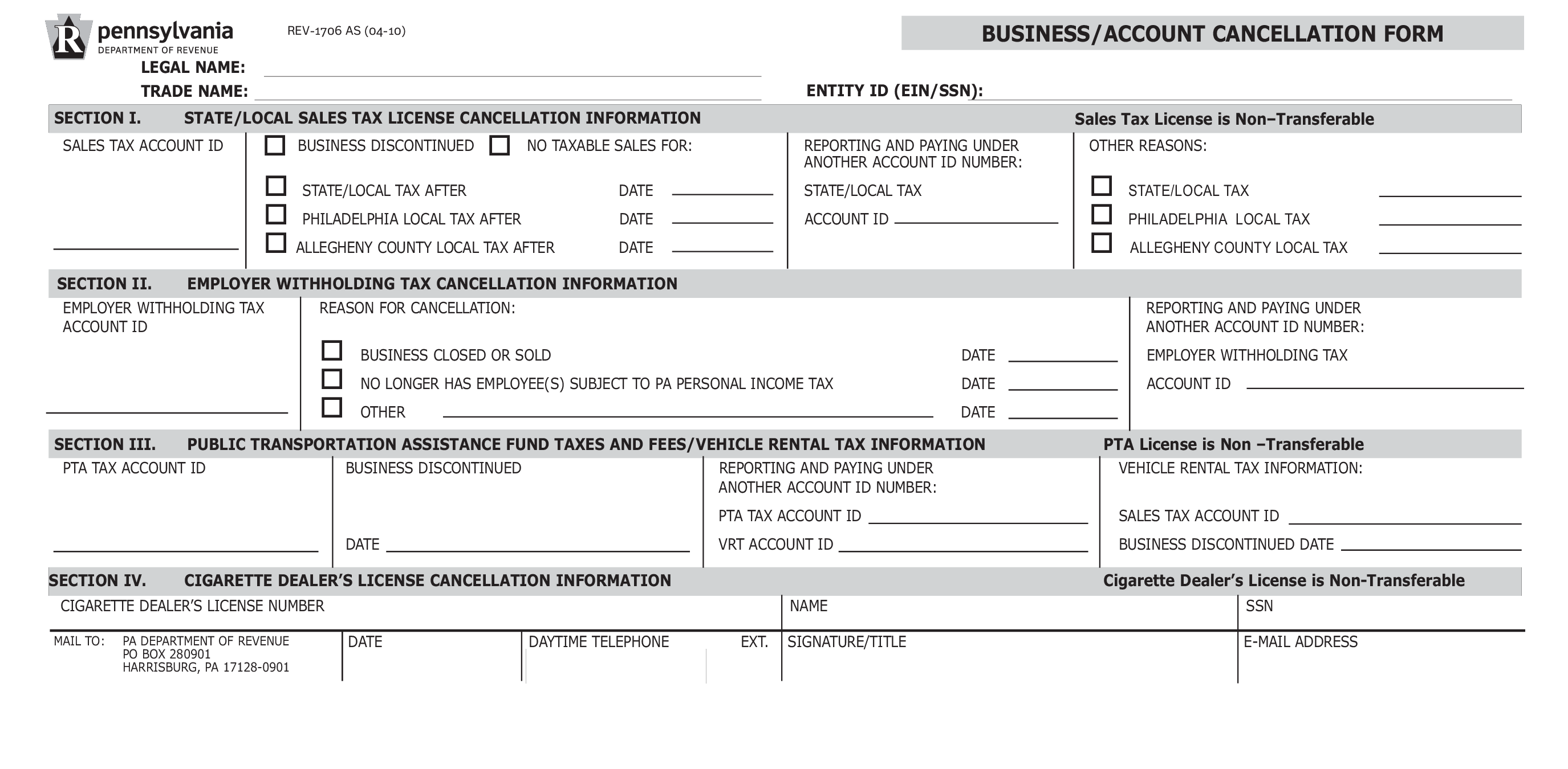 Business Account Cancellation Form 模板