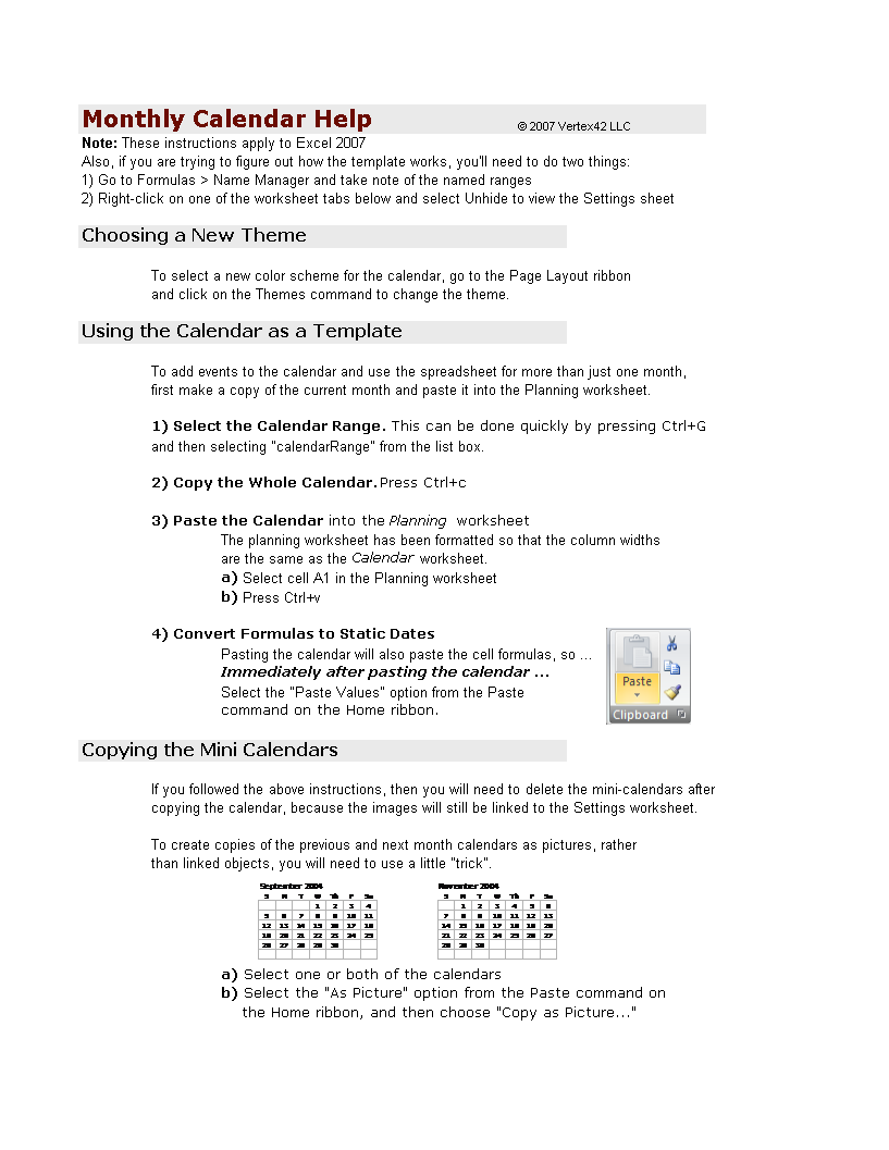 excel monthly calendar Hauptschablonenbild