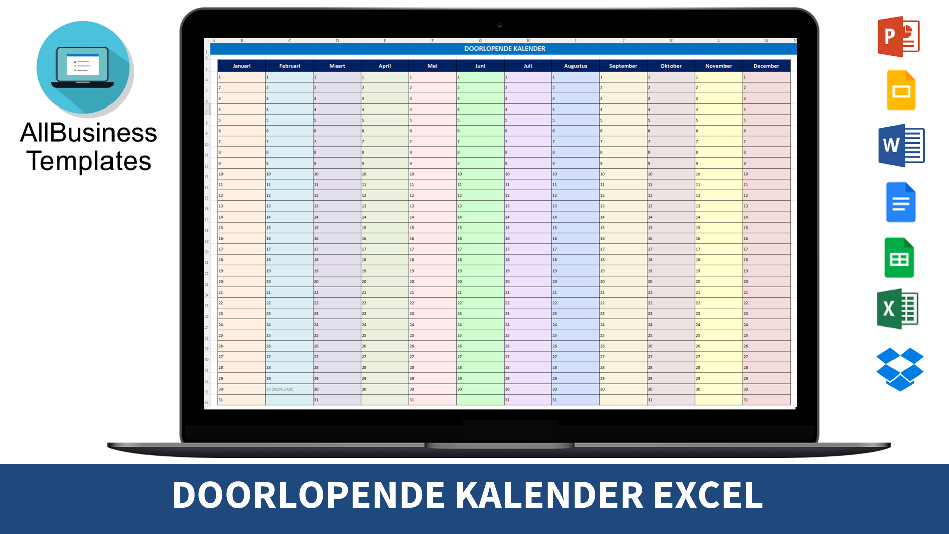 doorlopende kalender template modèles