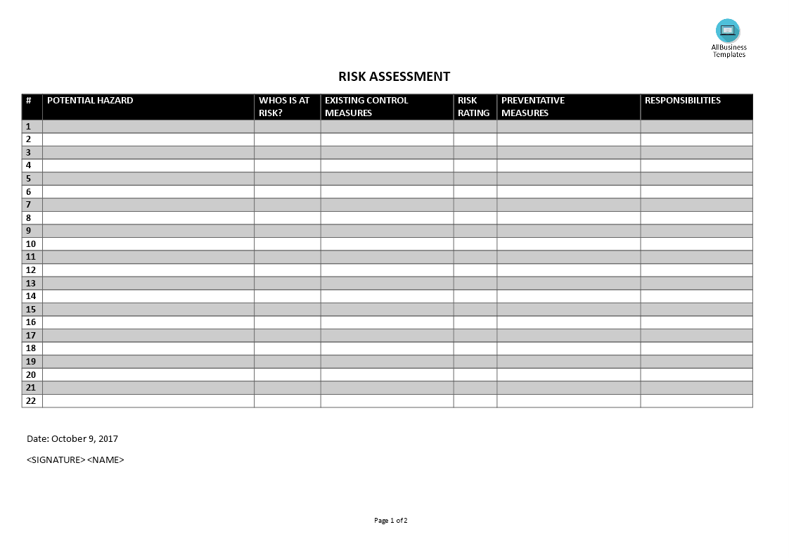 risk assessment template modèles