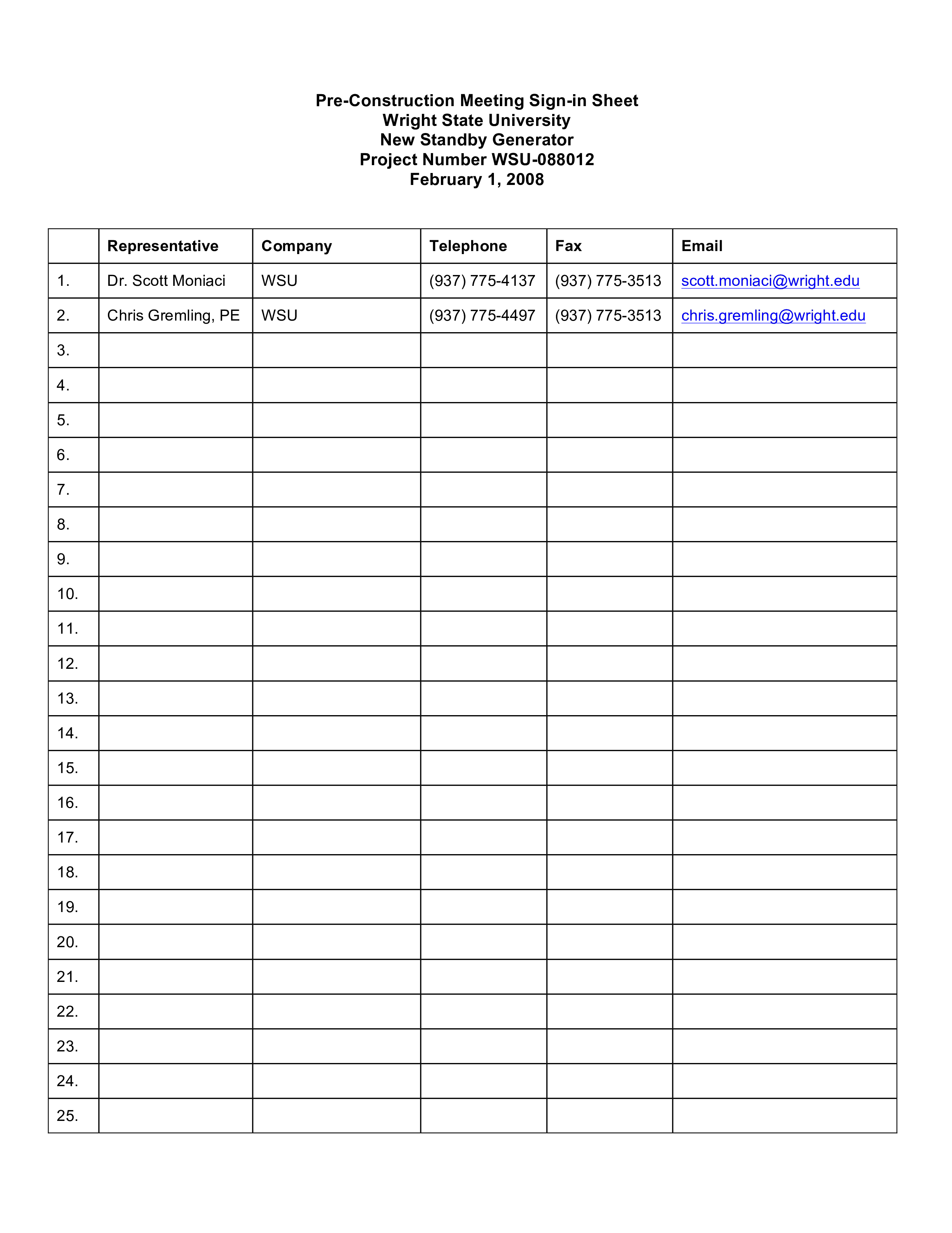 construction meeting sign in sheet modèles