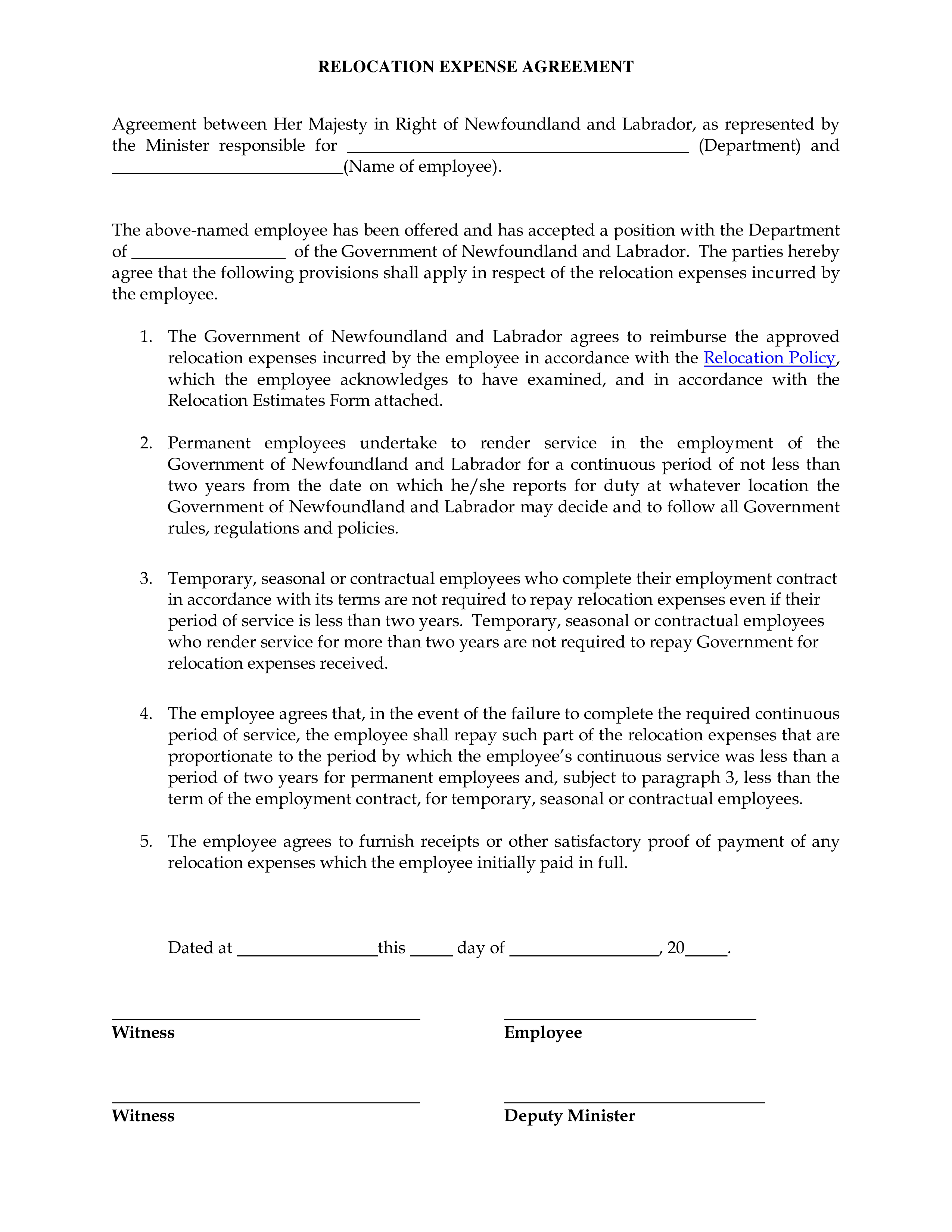 relocation expense agreement modèles