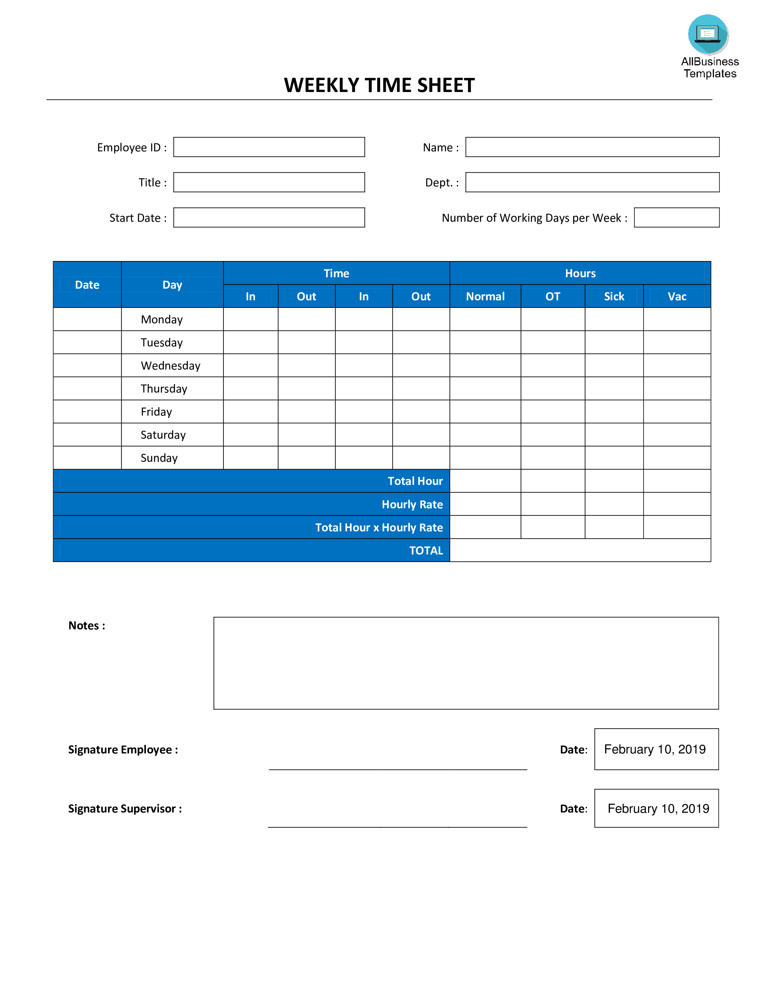 weekly time-sheet registration form pdf voorbeeld afbeelding 