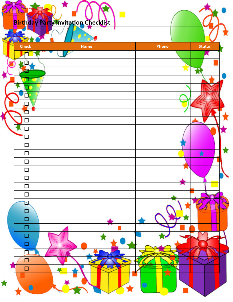 birthday party invitation checklist template