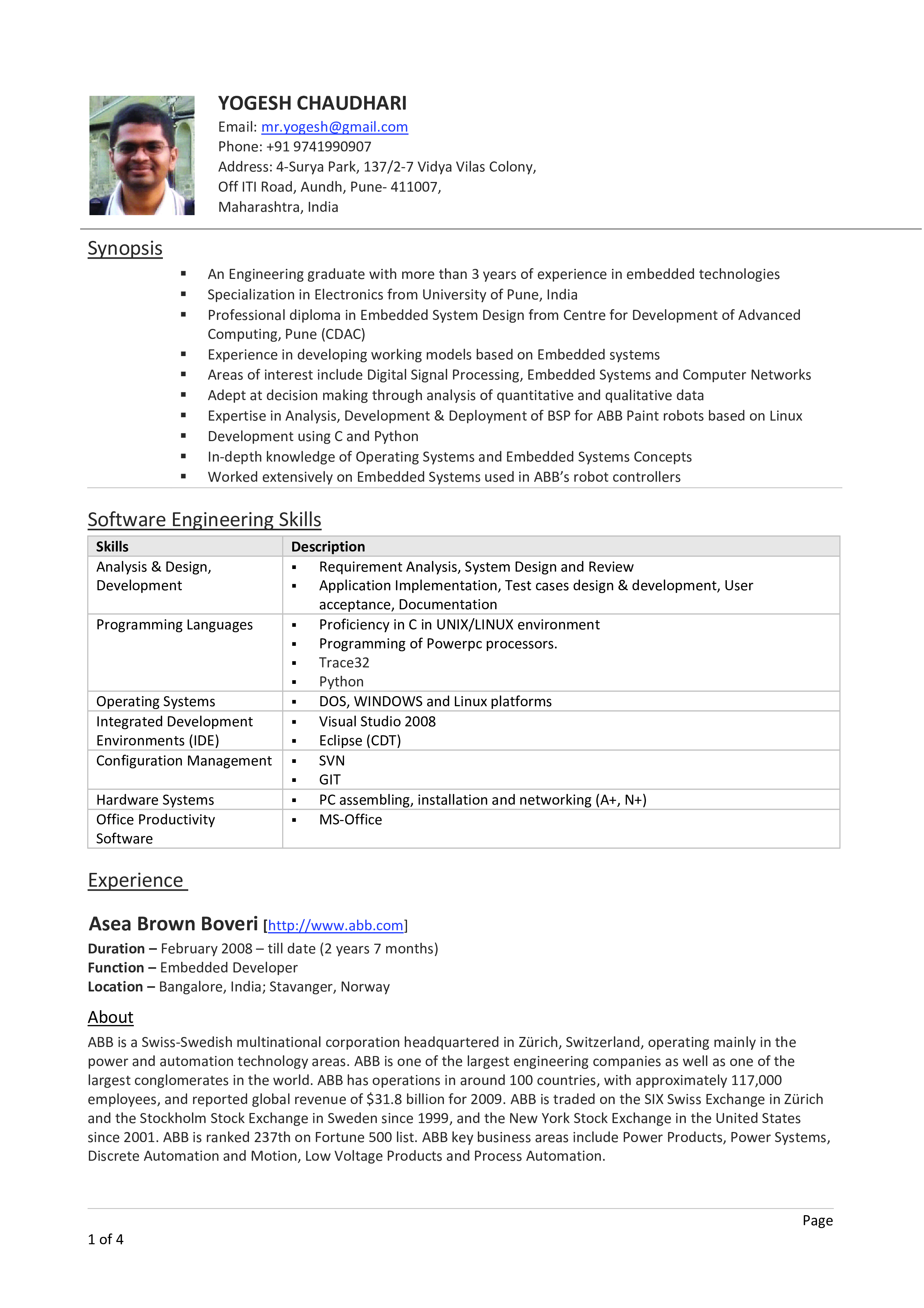 Experienced Software Engineering Resume 模板