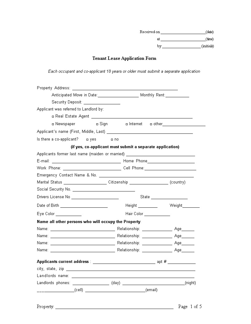 tenant lease application form Hauptschablonenbild