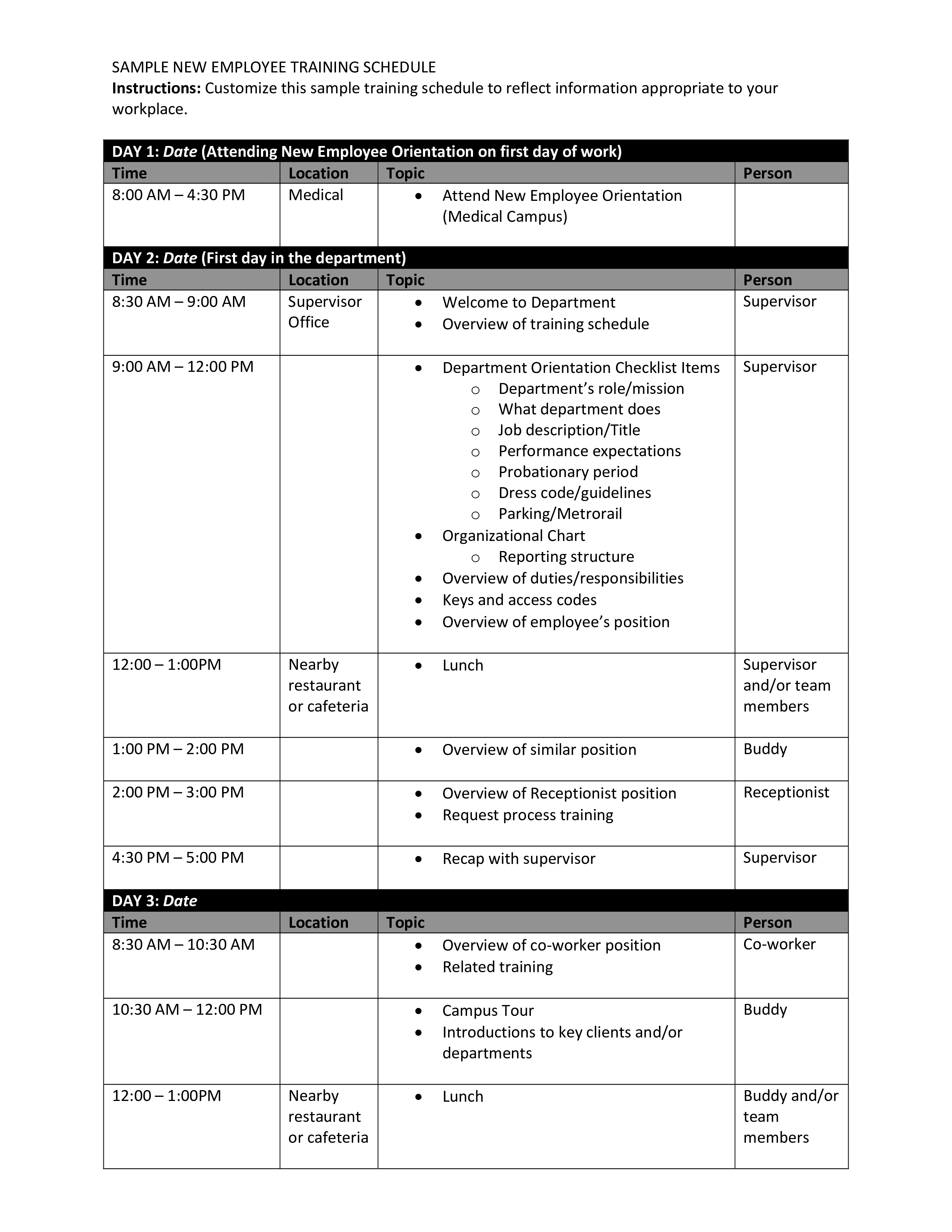 employee agenda schedule template