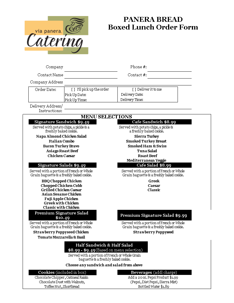 Catering Order Form Excel main image