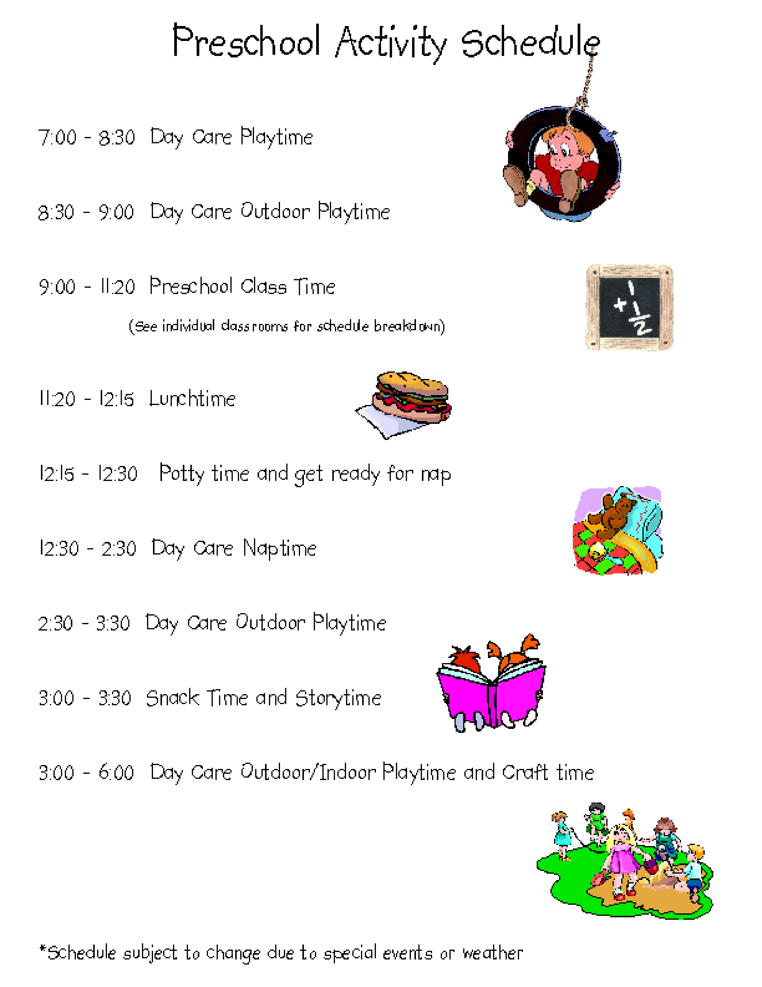 preschool activity schedule modèles