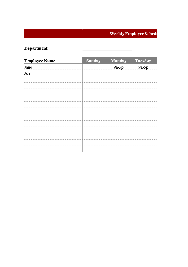 Employee Work Schedule Excel main image