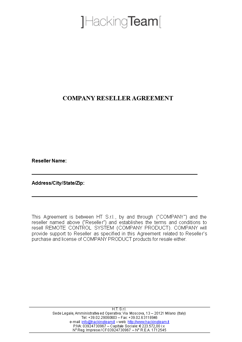 company reseller agreement template
