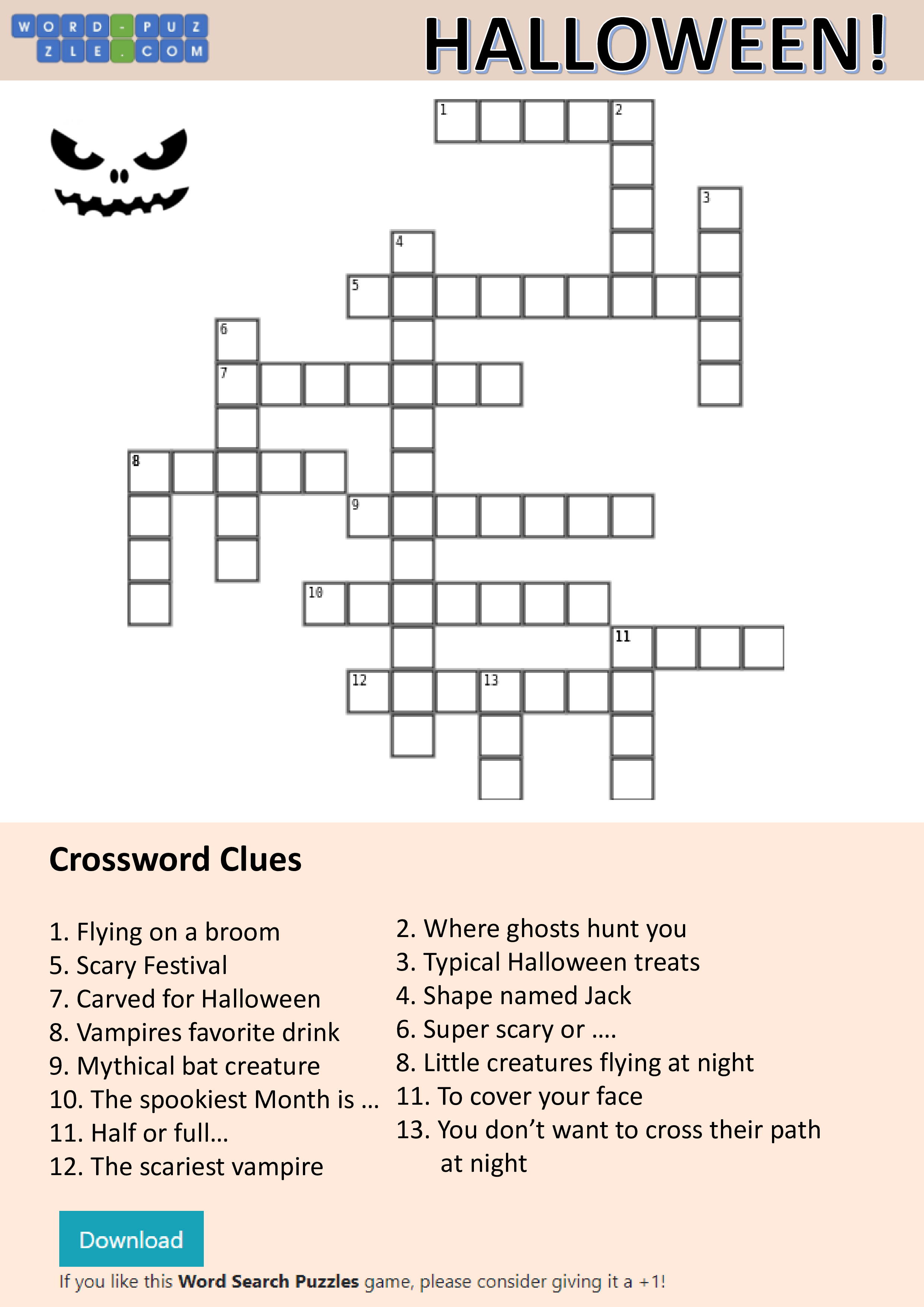 halloween crossword Hauptschablonenbild