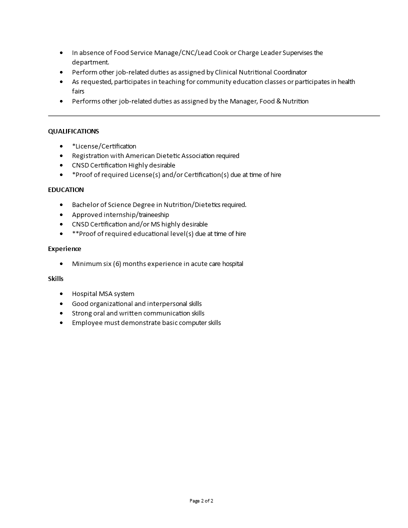 Clinical Nutritionist Job Description | Templates at ...