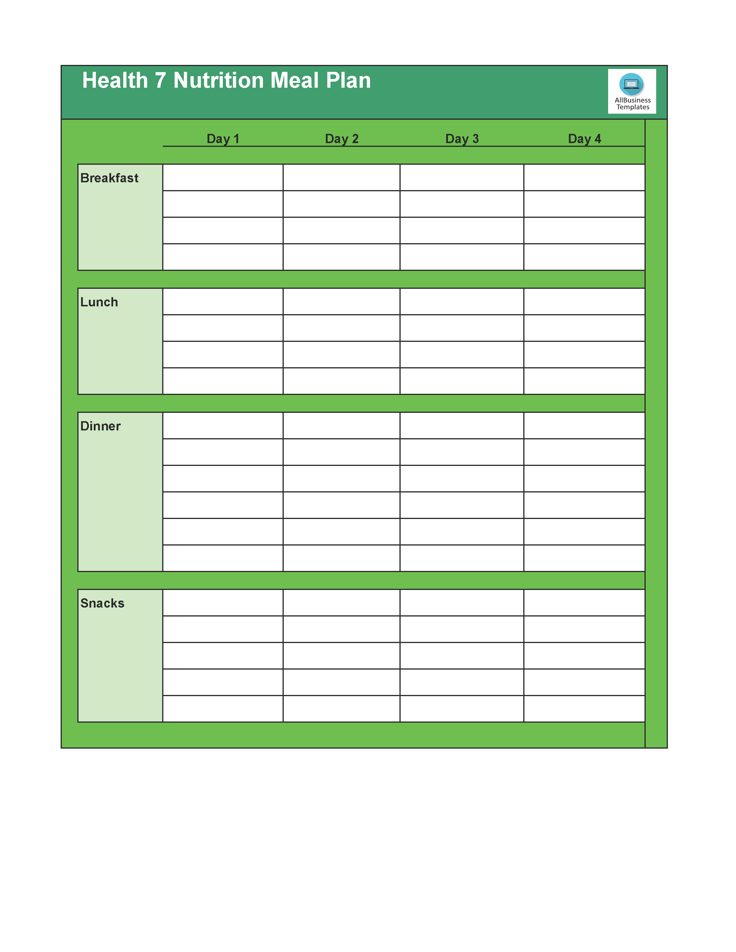 meal plan worksheet template