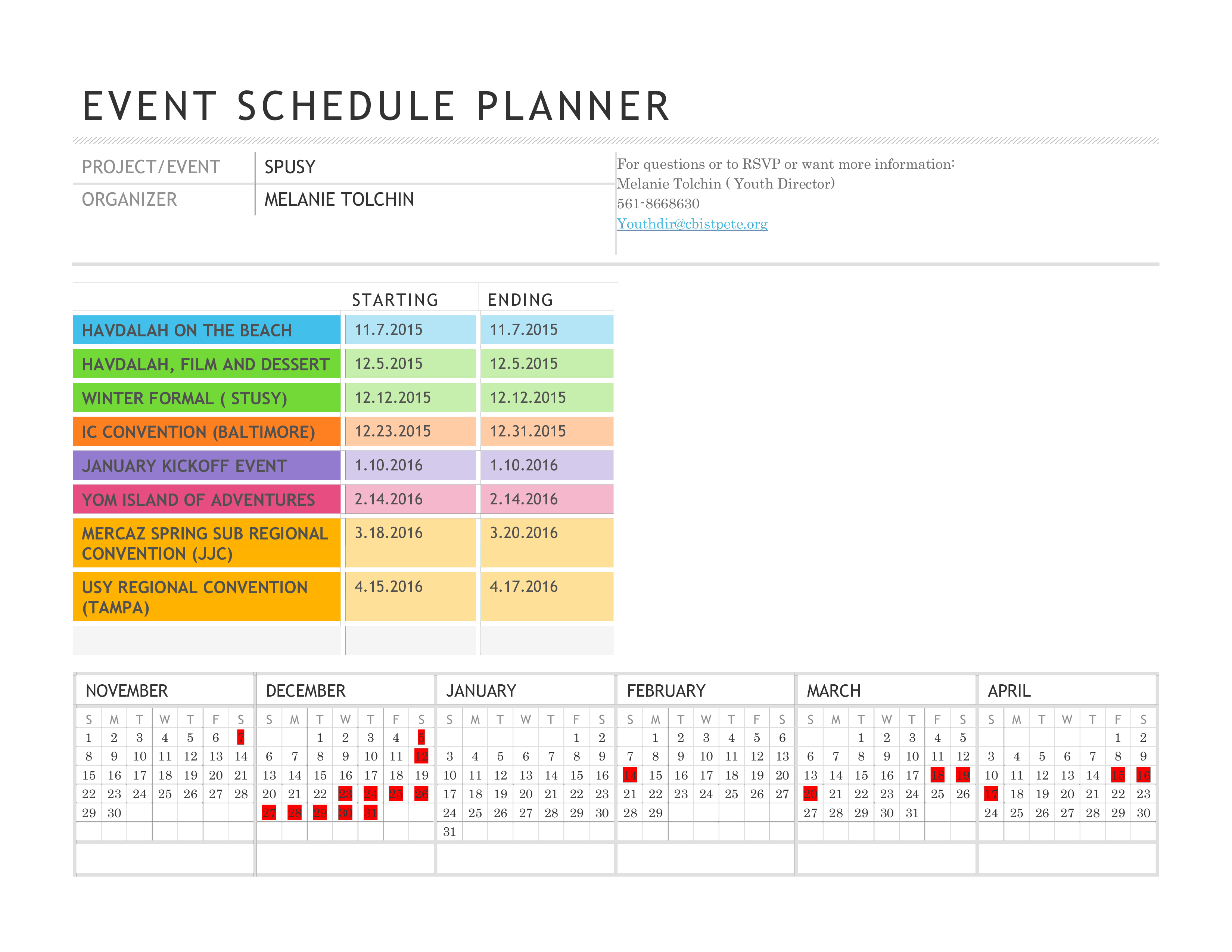 event schedule planner voorbeeld afbeelding 