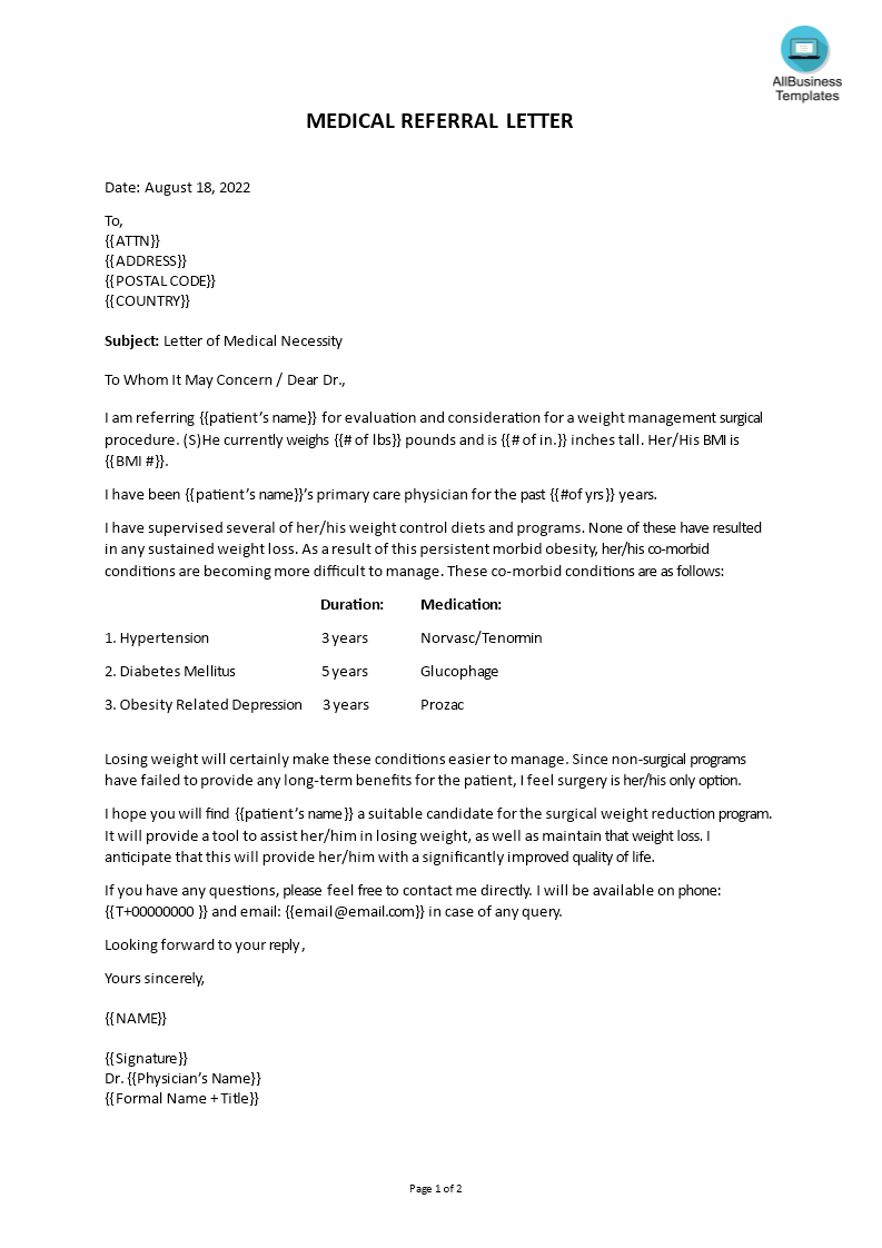 Kostenloses Medical Referral Letter With Template For Referral Letter