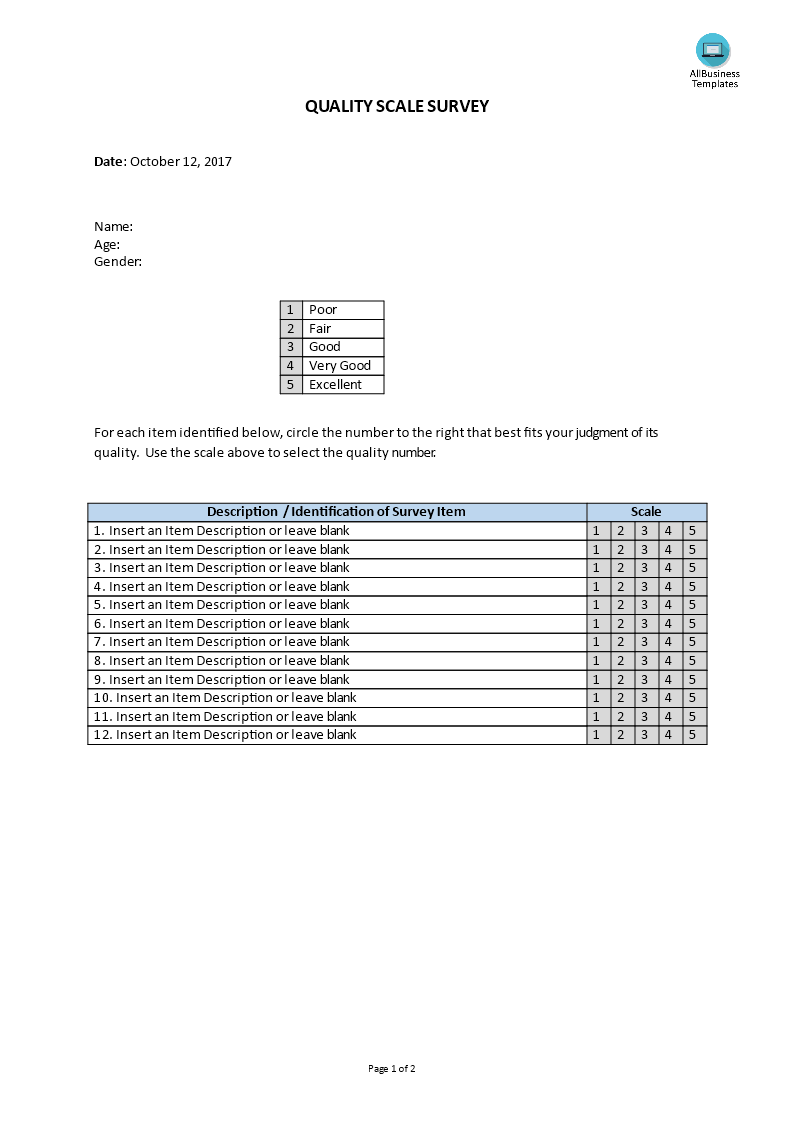 quality scale survey modèles