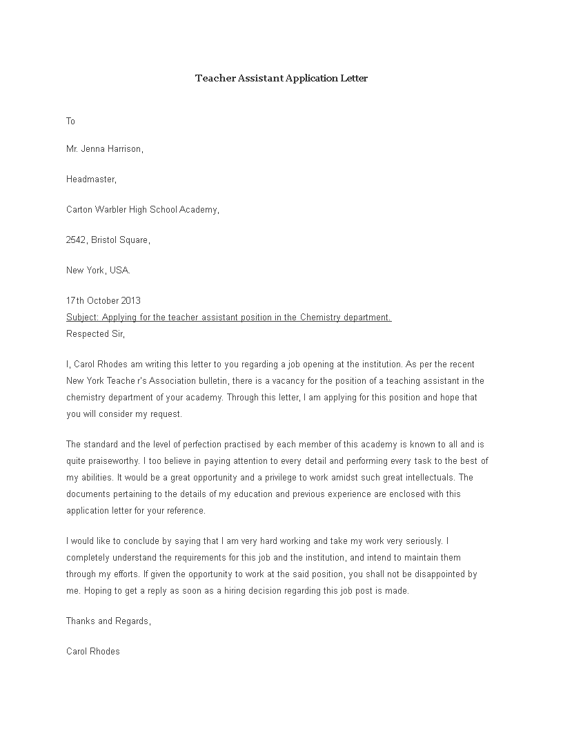 short cover letter for chemistry teacher