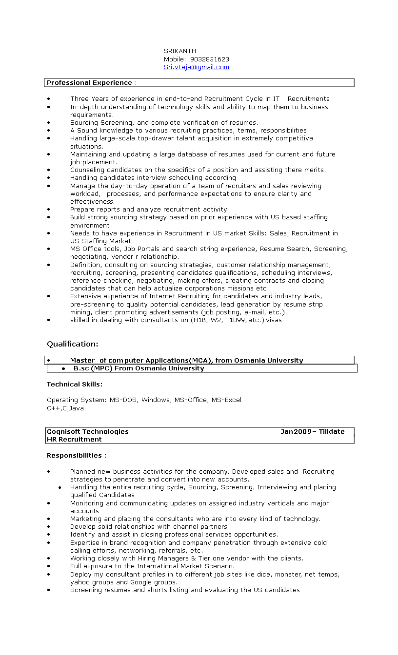 it recruiter resume template