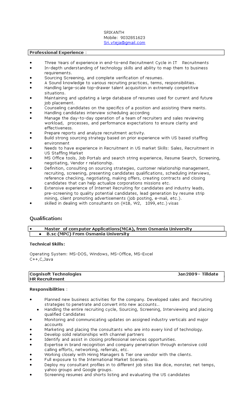 it recruiter resume modèles