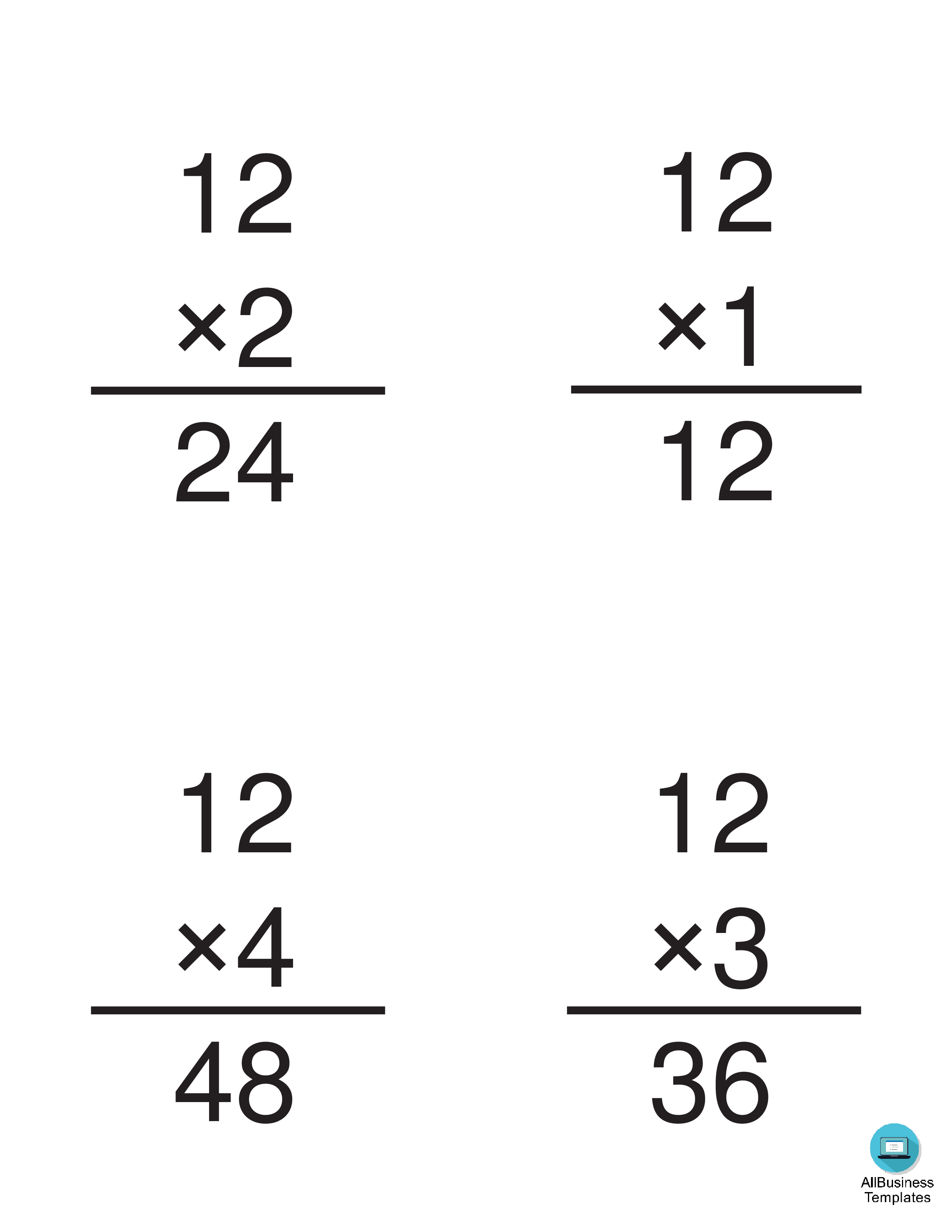 multiplication times 12 flashcards voorbeeld afbeelding 