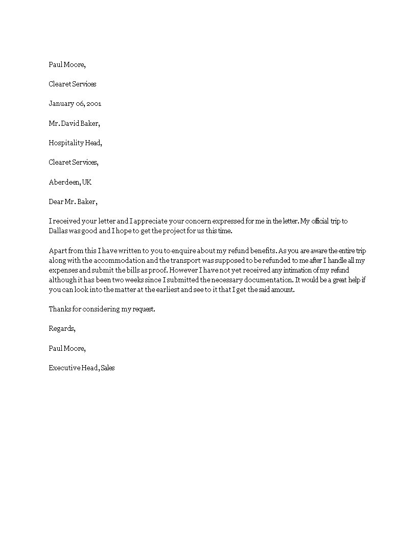 refund request letter modèles