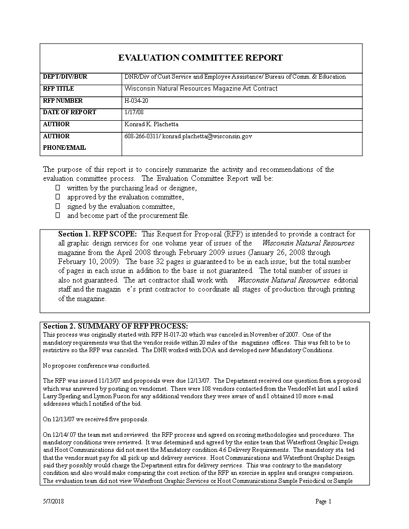 evaluation committee report template