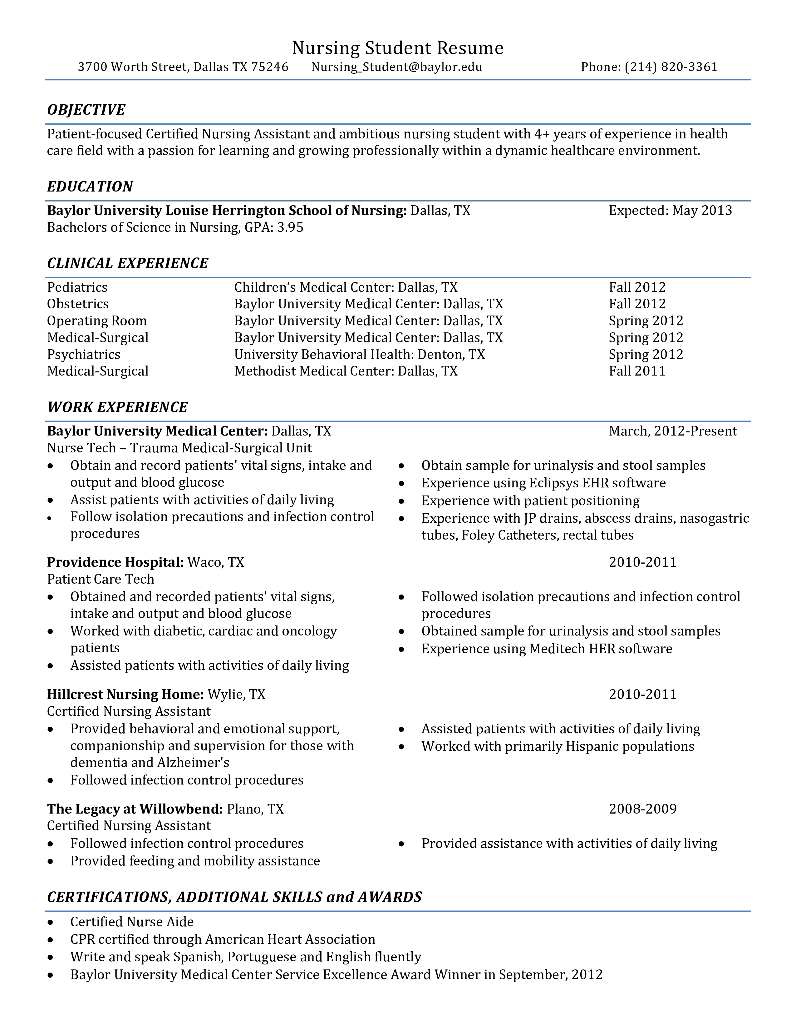 nursing curriculum vitae template