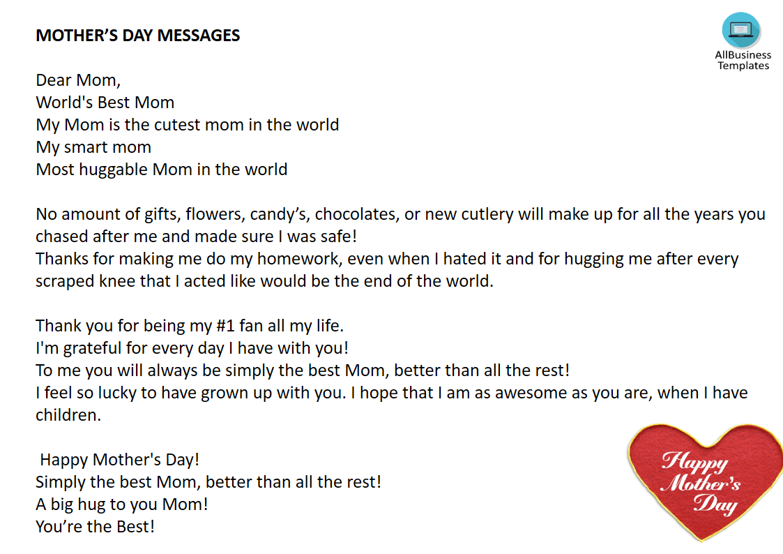 Amazing Mothers Day greeting card messages 模板