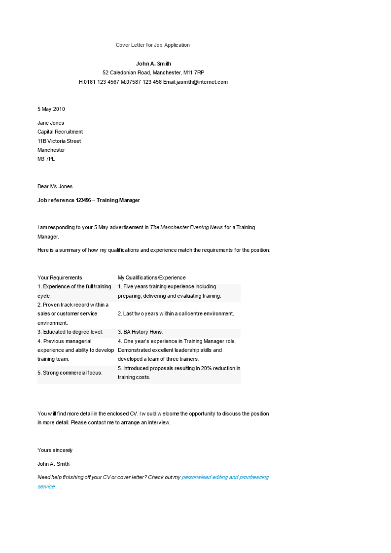 cover letter for job application in voorbeeld afbeelding 