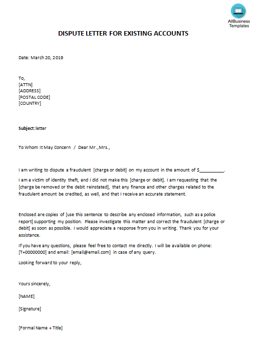 online identity theft-dispute letter for existing accounts plantilla imagen principal