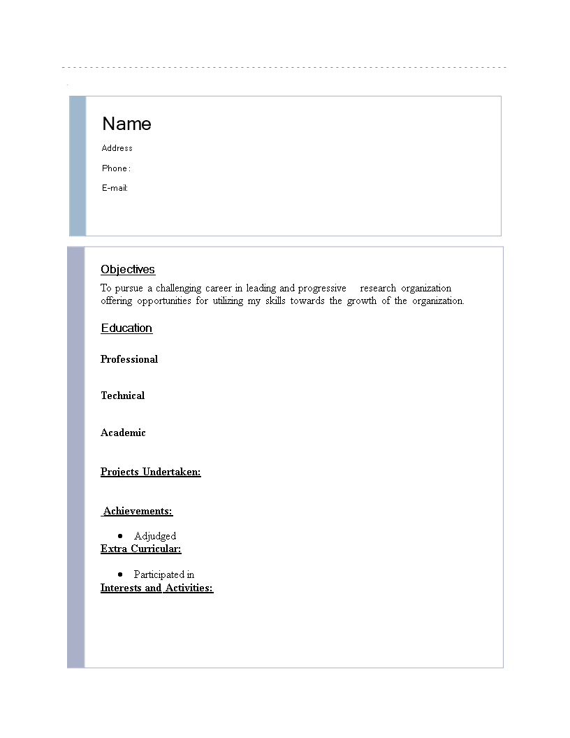 Sample Fresher Resume Format main image