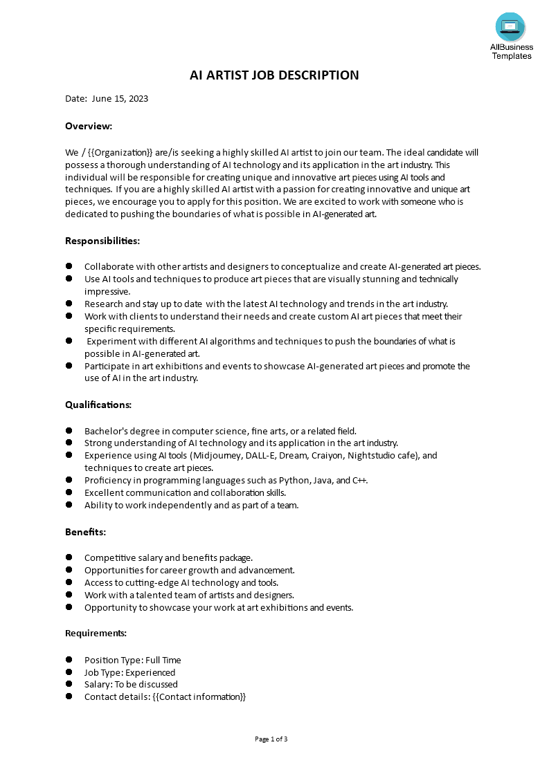 ai job description template