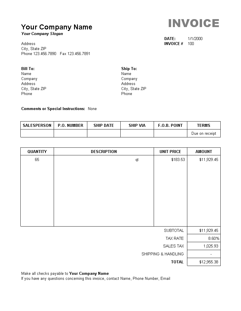 销售发票Excel 模板