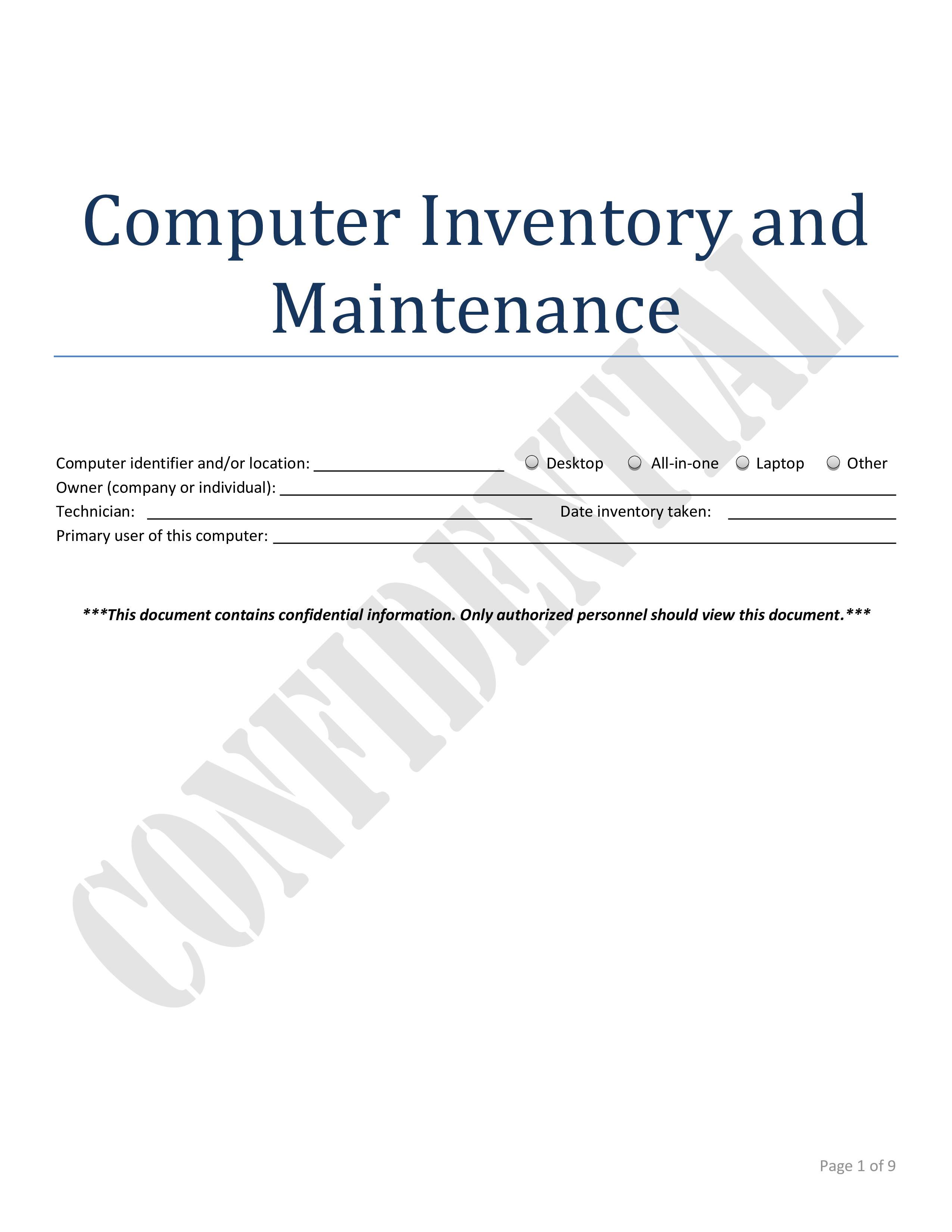 computer maintenance template