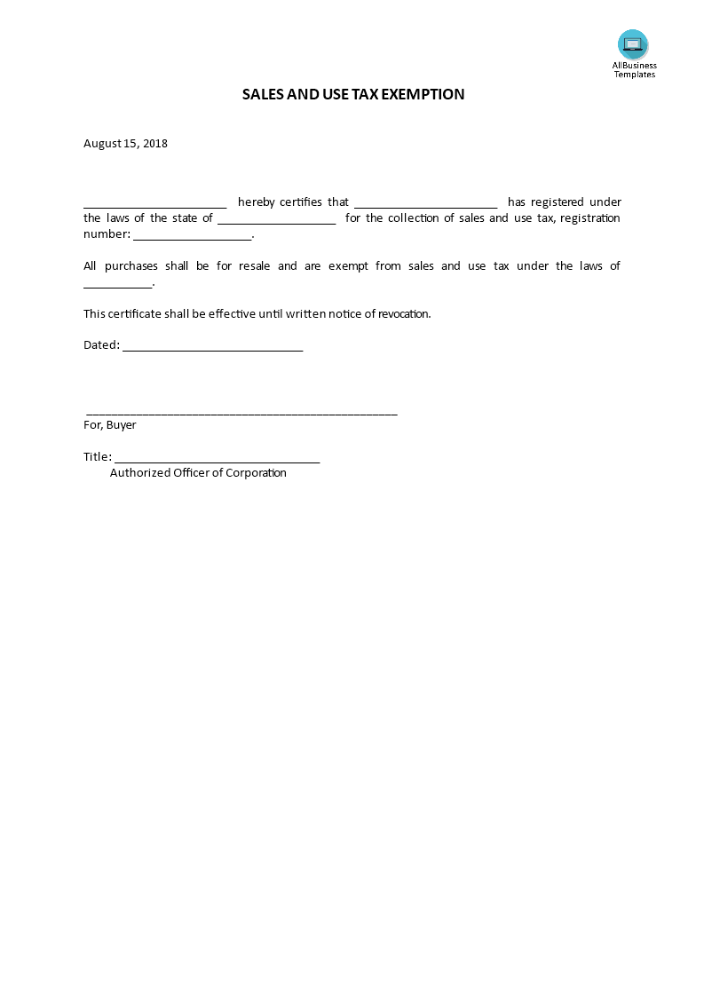 sales and use tax exemption letter template