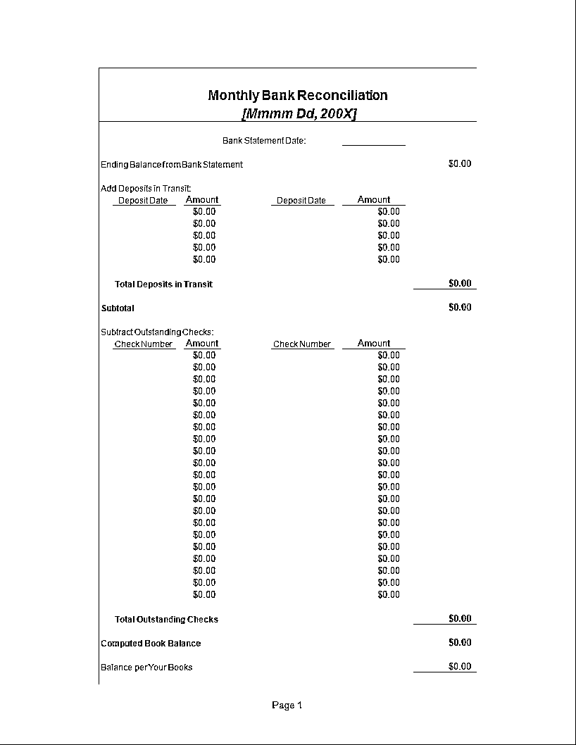 monthly bank reconciliation template modèles