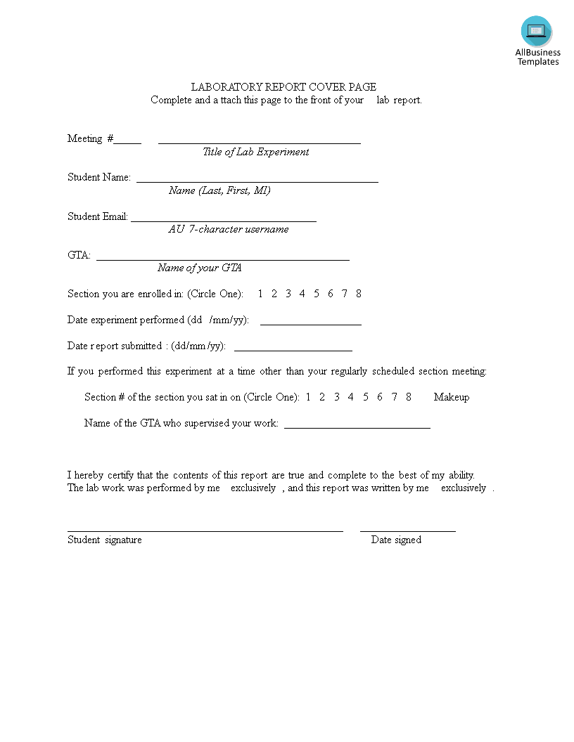 laboratory report cover page Hauptschablonenbild